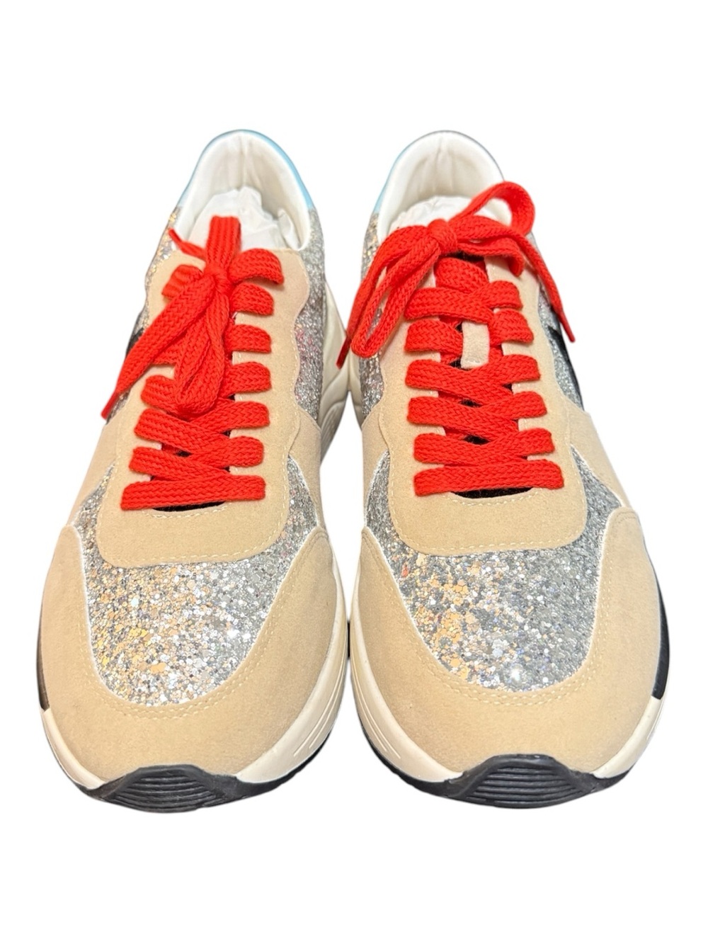 Mi.iM Glitter Star Platform Sneakers Women’s Size 9 NWOB Silver Beige Red